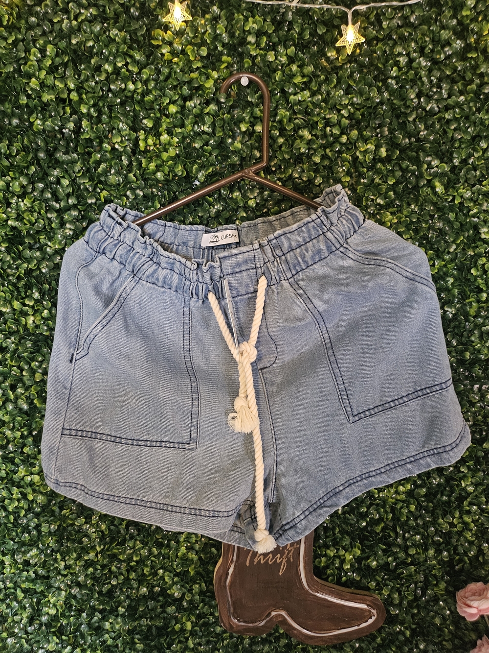 Cupshe Light Blue Denim High-Waist Drawstring Shorts